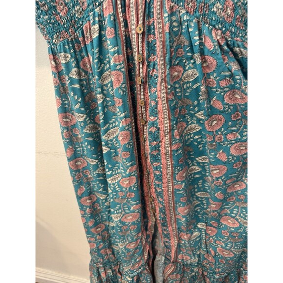 Natural Life Womens Teal Floral Vines Celia Boho Maxi Dress Medium - Picture 7 of 11